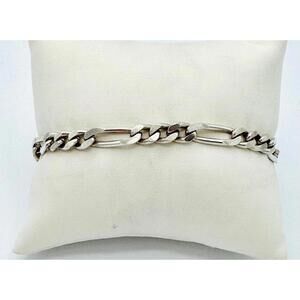 Italy Sterling Silver Medium Thick Figaro Chain Bracelet